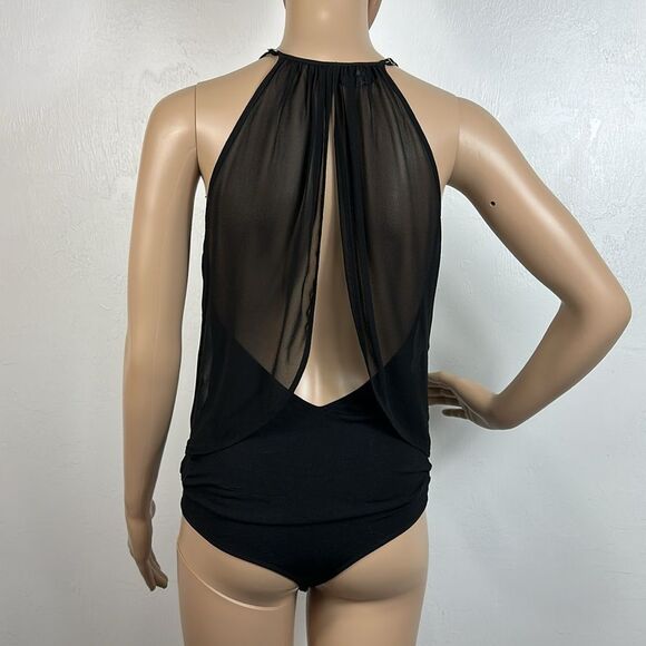 Bebe Elegant Black Chiffon Silk Sleeveless V-neck Bodysuit Size XS - Picture 3 of 7